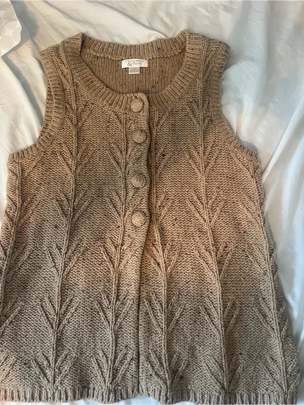 Christopher & Banks Beige Cable-Knit Sleeveless Cardigan